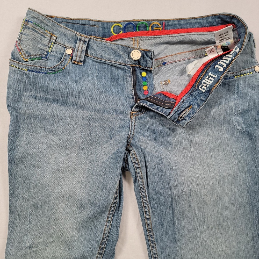Vintage COOGI Australia Embroidered Rainbow Jeans Womens 11/12 Low Rise Y2K